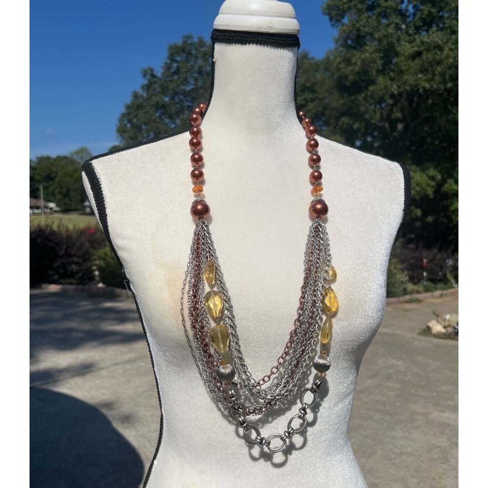 Chico's Shades of Brown Statement  Necklace -- 36"